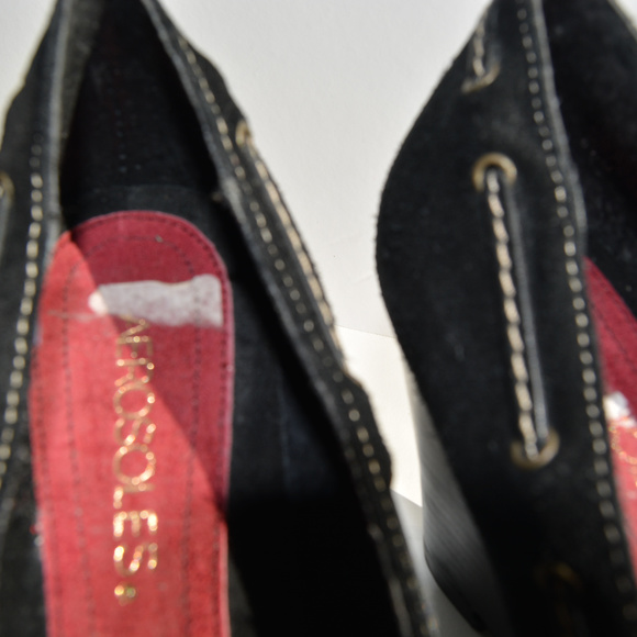 Aerosoles Black Suede Tassel Wedgies Size 6.5M - Picture 2 of 5